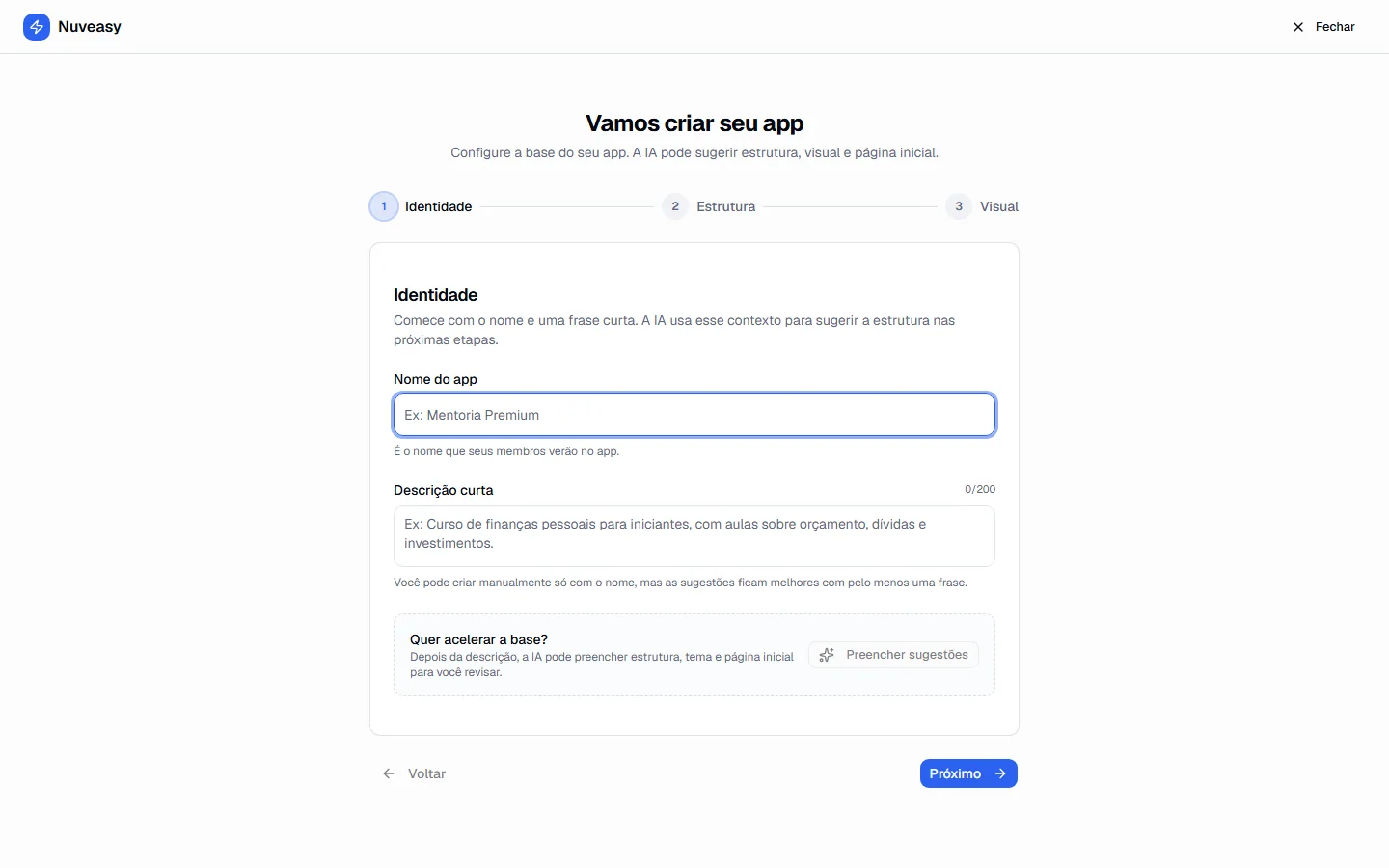 Assistente de criação de app