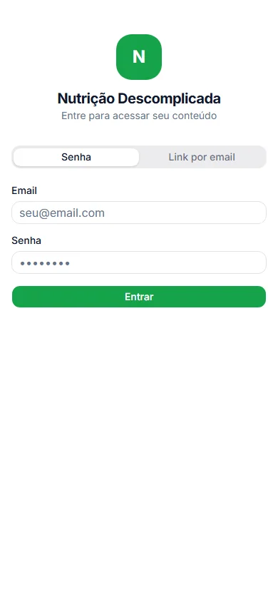 Tela de login do app do aluno